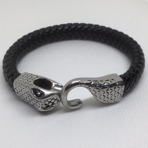 Unisex Leather Bracelet with Snake Head - Picture 5 of 6